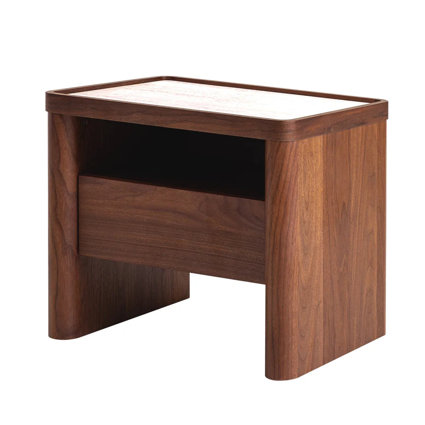 Wooden Glass Top Bedside Table - Walnut