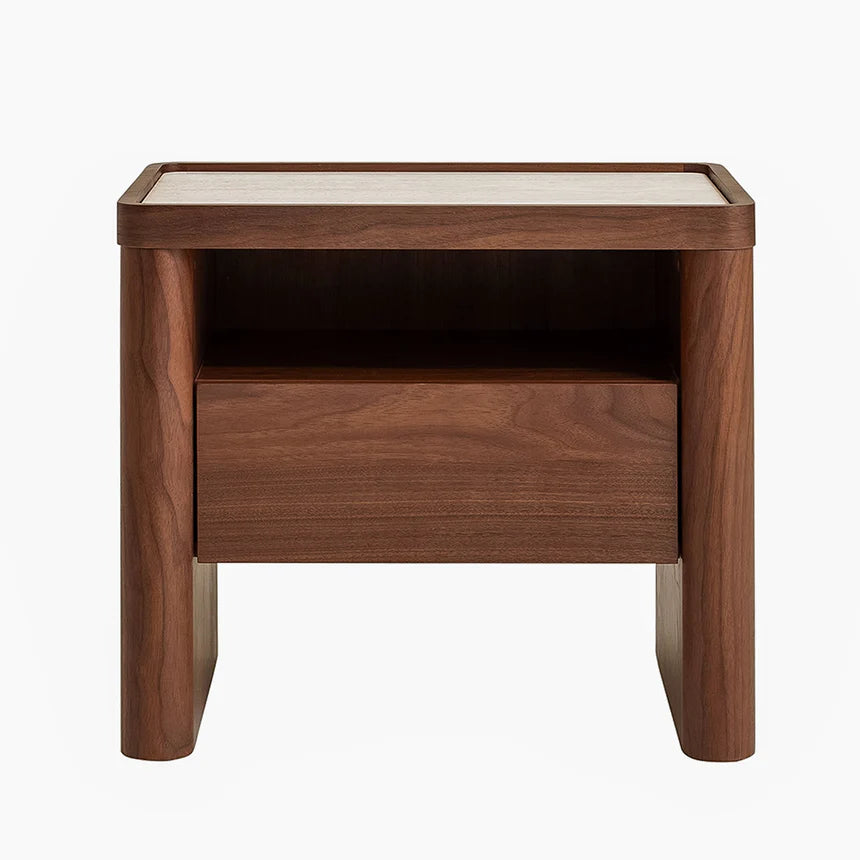 Wooden Glass Top Bedside Table - Walnut