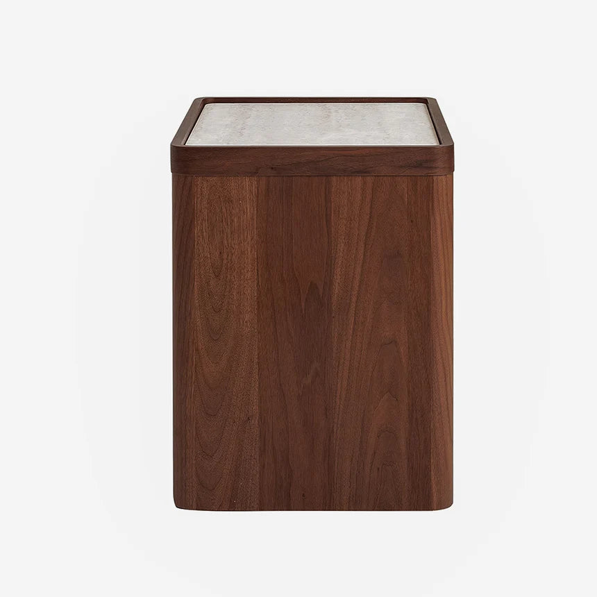 Wooden Glass Top Bedside Table - Walnut