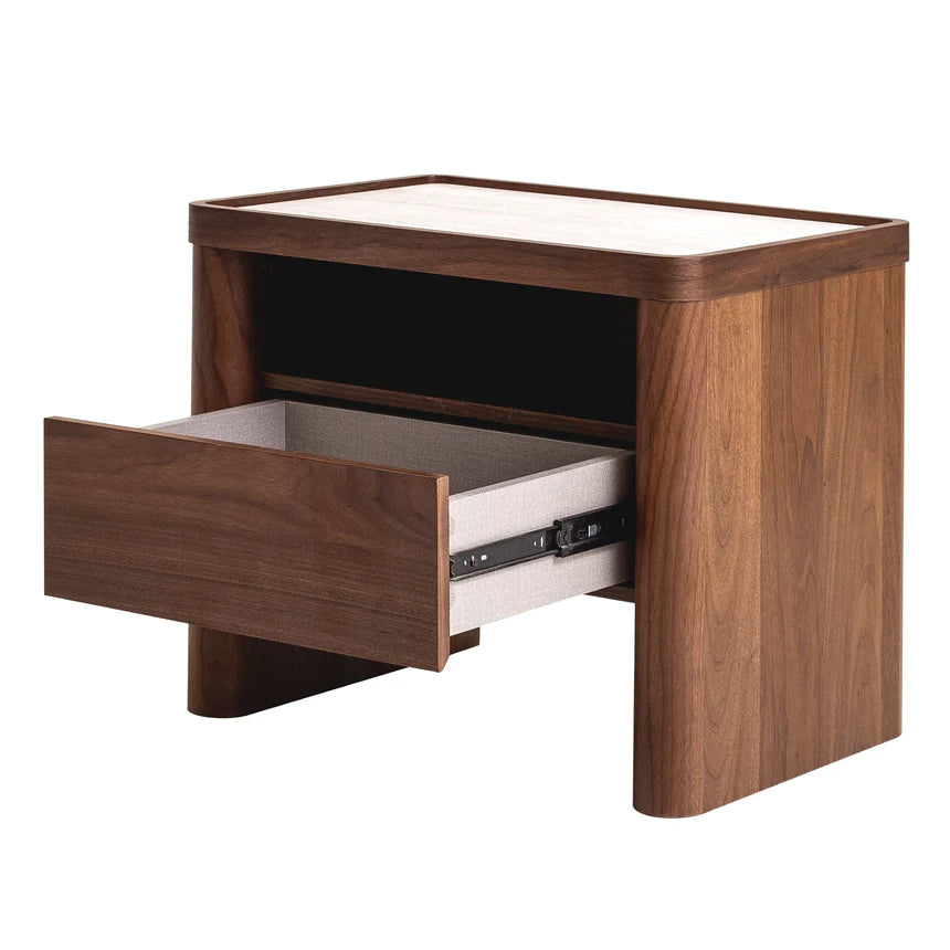 Wooden Glass Top Bedside Table - Walnut