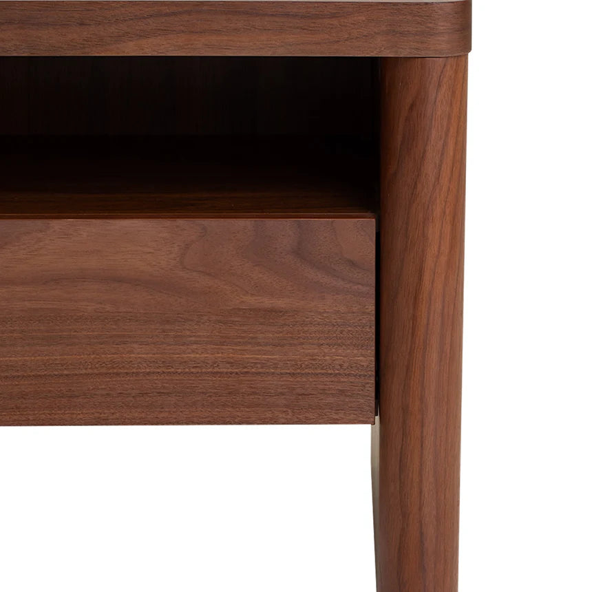 Wooden Glass Top Bedside Table - Walnut