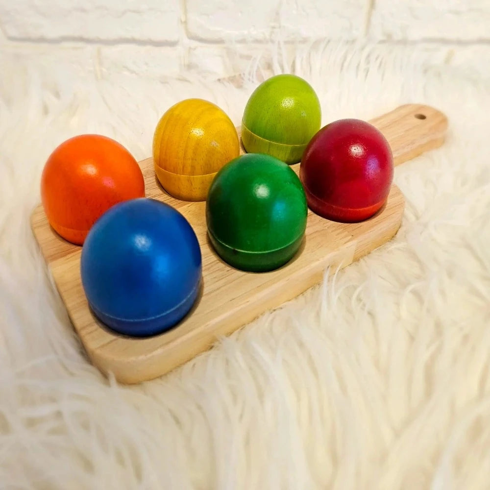 Wooden Hollow Eggs & Nesting Tray Set