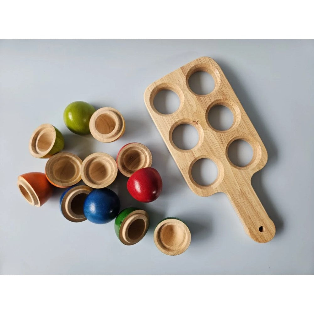 Wooden Hollow Eggs & Nesting Tray Set