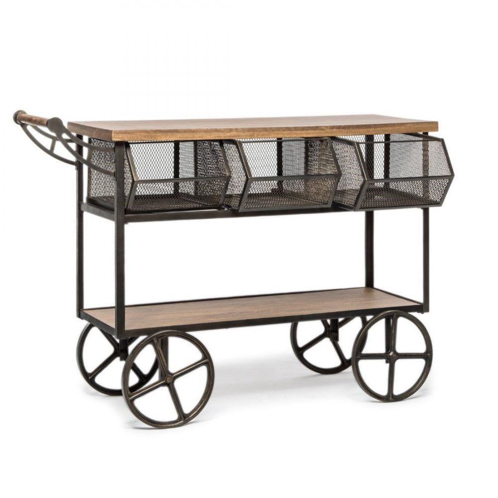 Wooden Kitchen Island Cart on Wheels - 3 Baskets