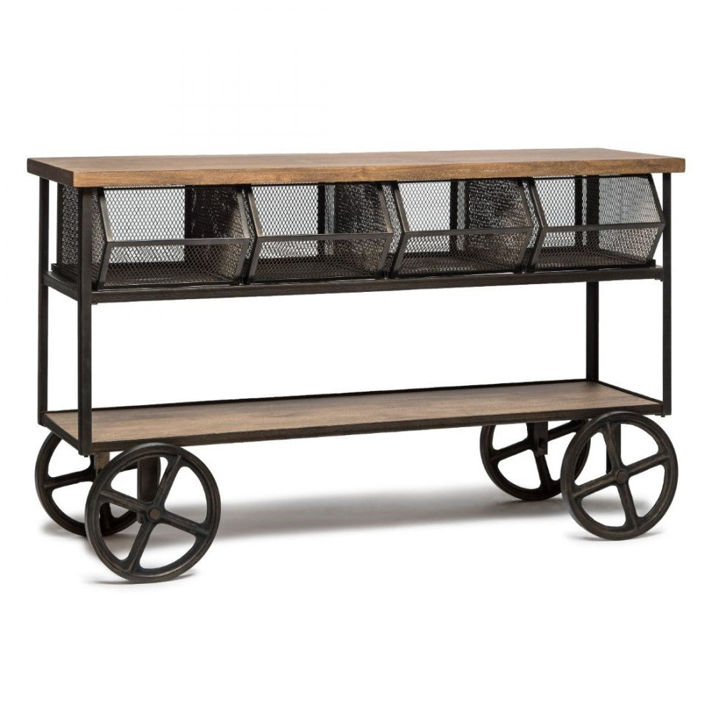 Wooden Kitchen Island Cart on Wheels - 4 Baskets