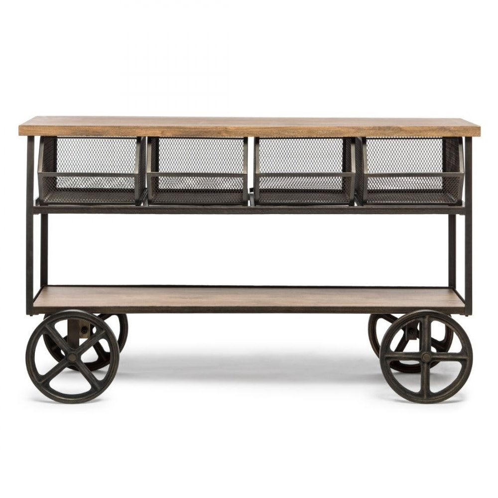 Wooden Kitchen Island Cart on Wheels - 4 Baskets