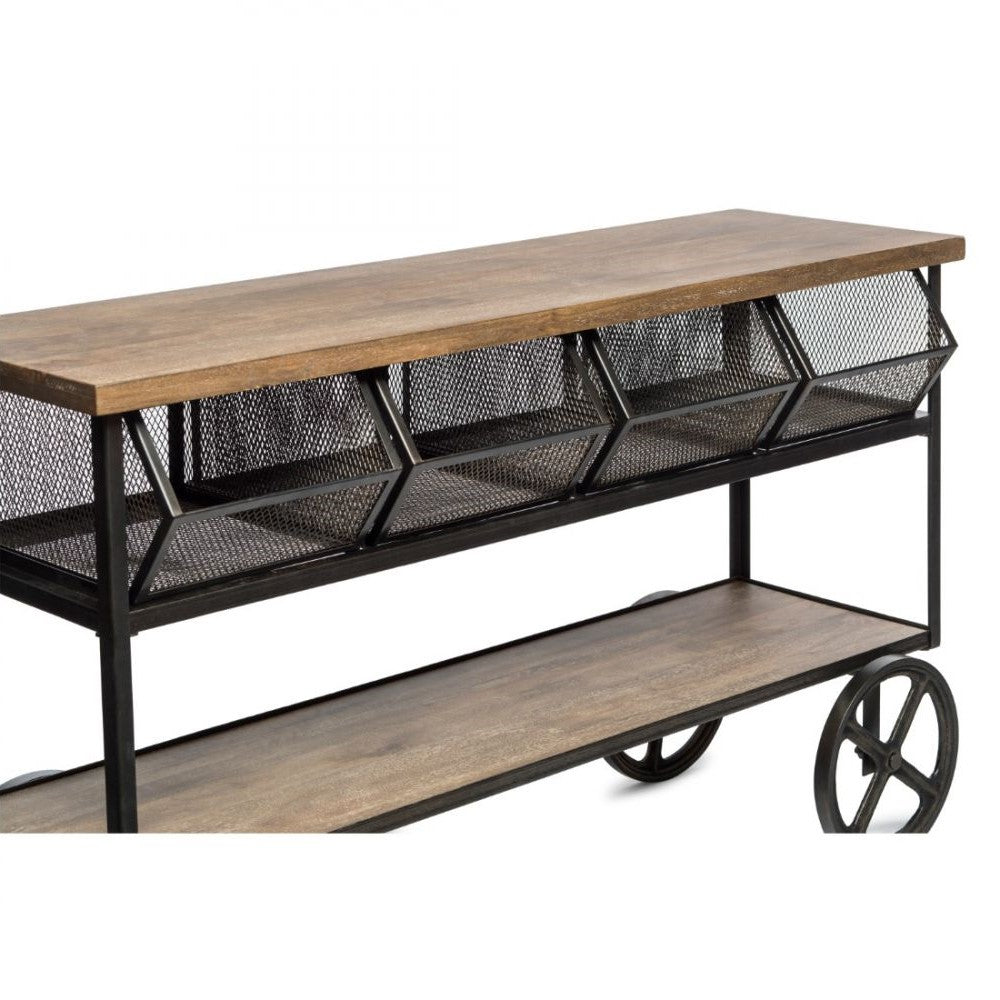 Wooden Kitchen Island Cart on Wheels - 4 Baskets