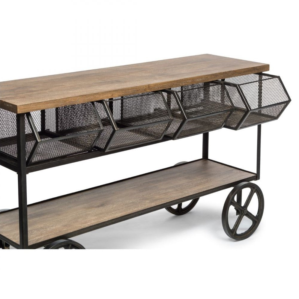 Wooden Kitchen Island Cart on Wheels - 4 Baskets