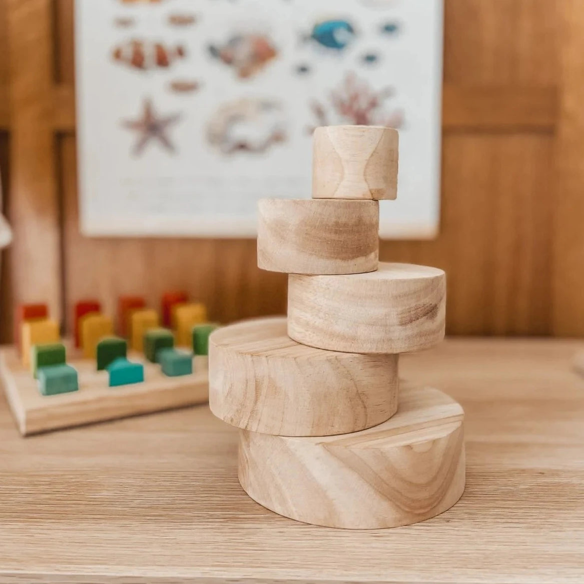 Wooden Natural Stacking Bowls