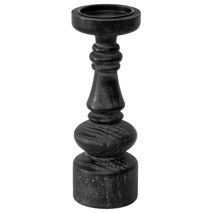 Wooden Nero Bold Pillar Candleholder - 11x32cms