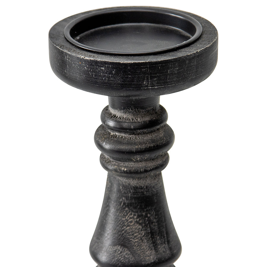 Wooden Nero Bold Pillar Candleholder - 11x32cms