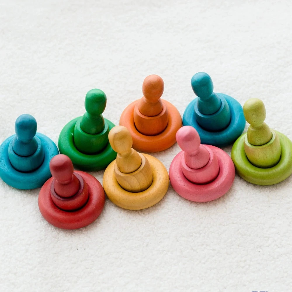 Wooden Rainbow People Cups and Rings