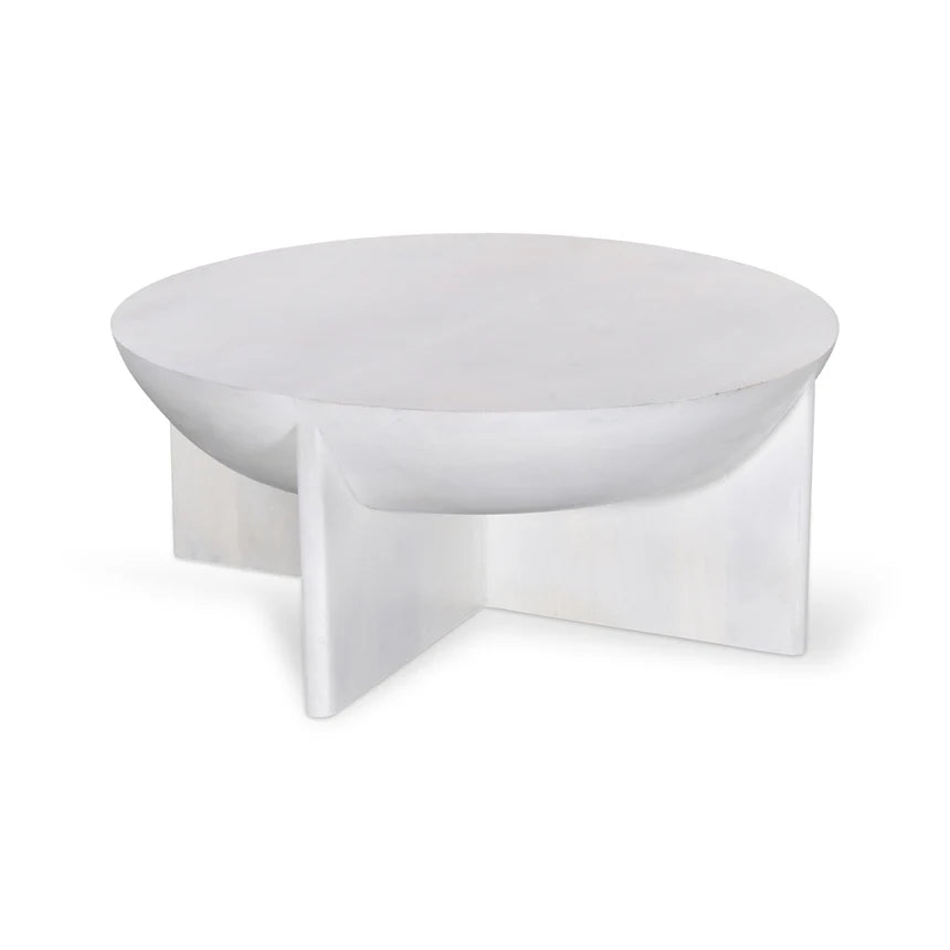 Wooden Round Coffee Table - Cafe White - 90cms