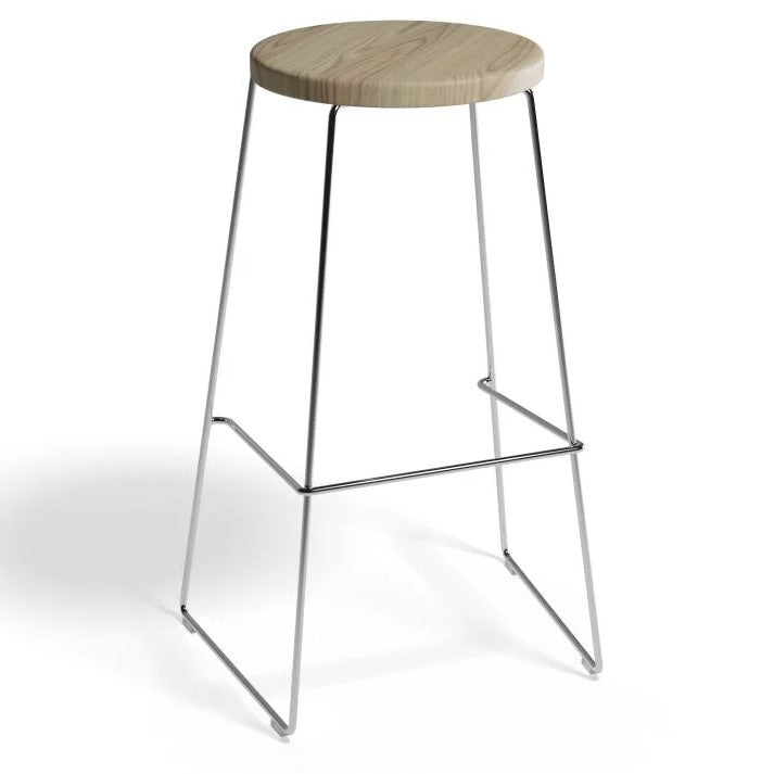 Wooden Round Seat Chrome Base High Stool 78cms (Available in 2 Colors)