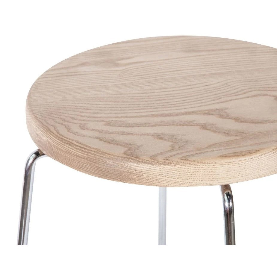 Wooden Round Seat Chrome Base High Stool 78cms (Available in 2 Colors)