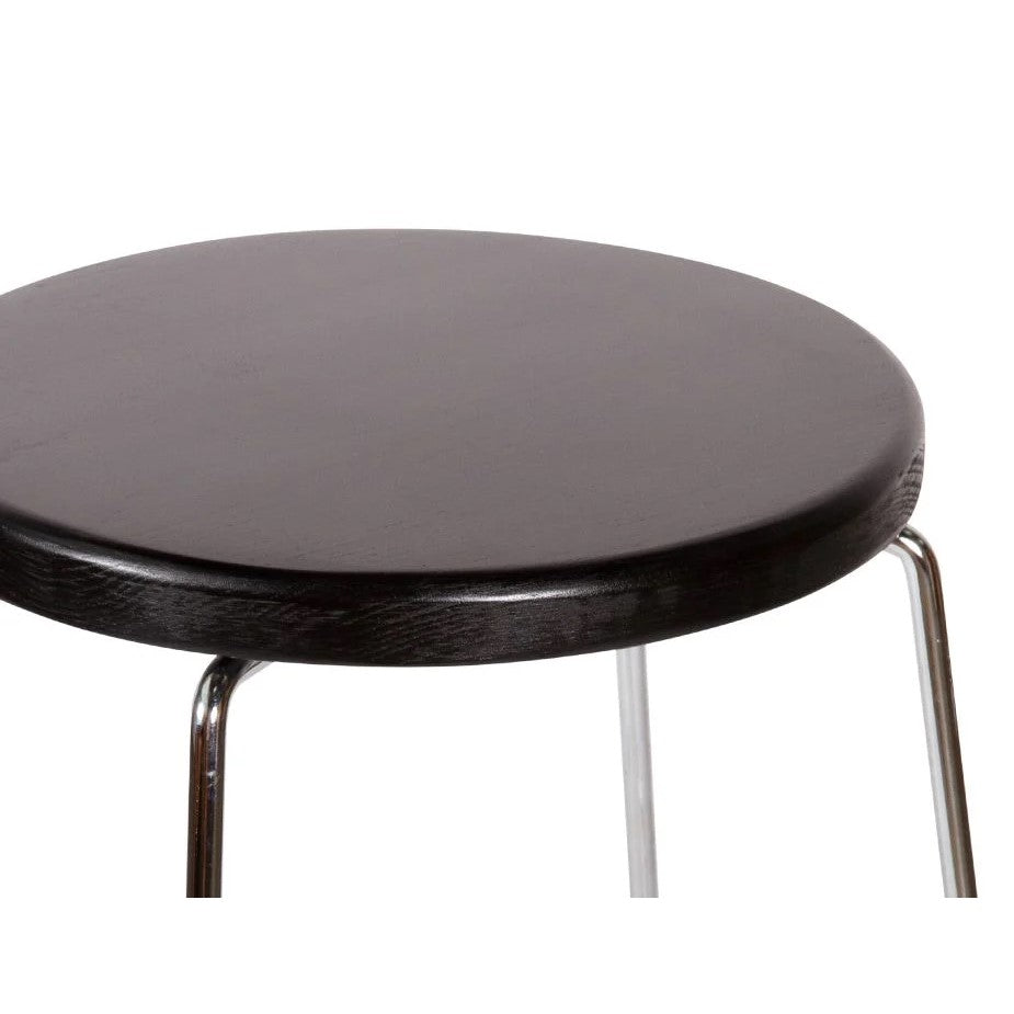 Wooden Round Seat Chrome Base High Stool 78cms (Available in 2 Colors)