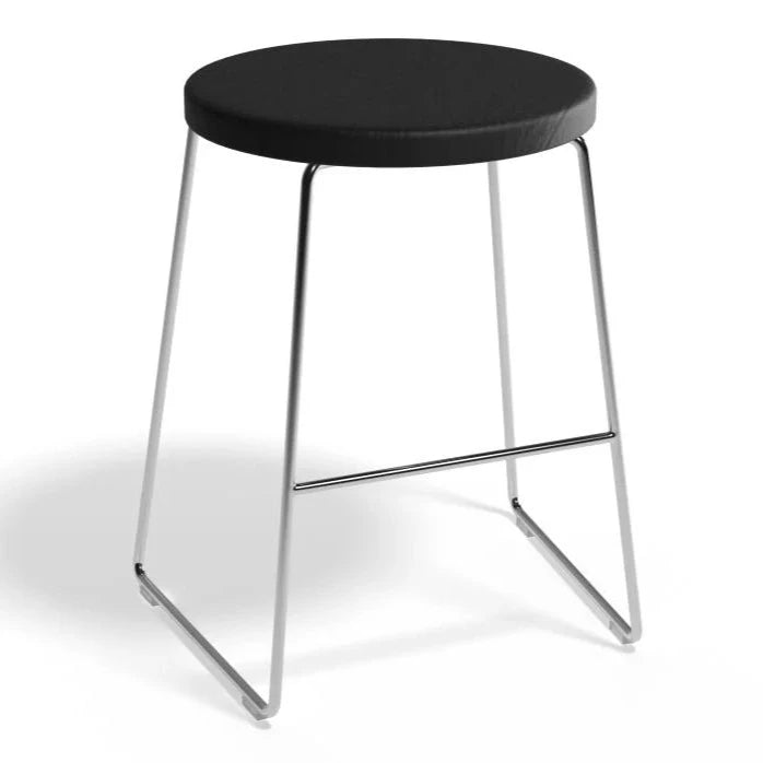 Wooden Round Seat Chrome Base Low Stool (Available in 2 Colors)