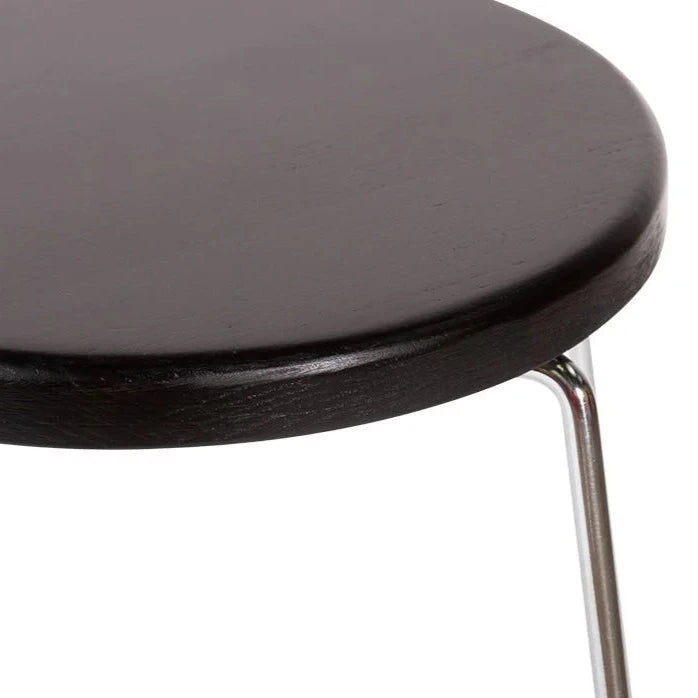 Wooden Round Seat Chrome Base Low Stool (Available in 2 Colors)