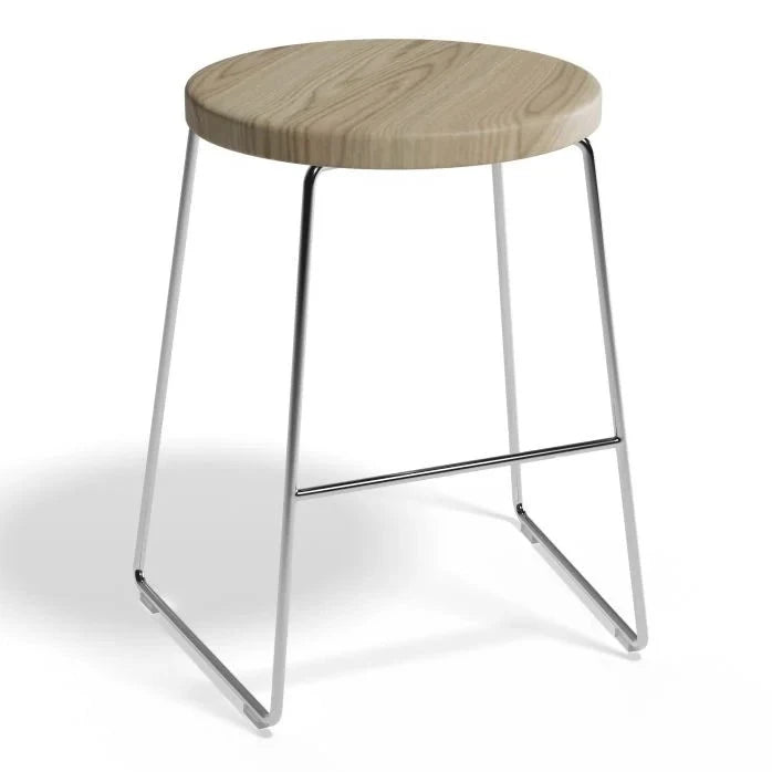 Wooden Round Seat Chrome Base Low Stool (Available in 2 Colors)