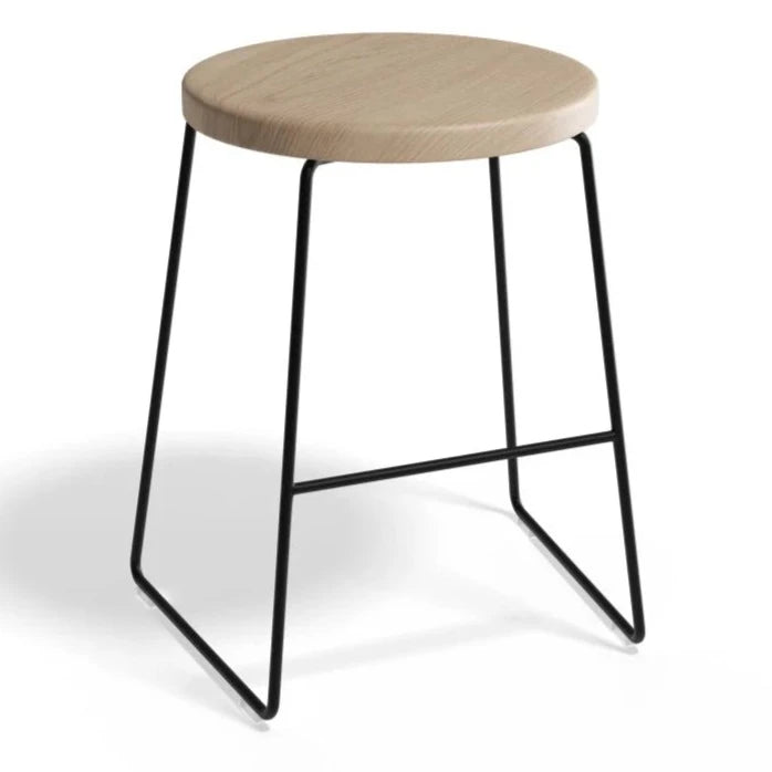 Wooden Round Seat Steel Base Low Stool (Available in 2 Colors)