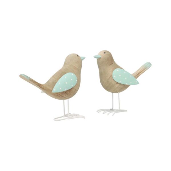 Wooden Shabby Birds Green Set of 2