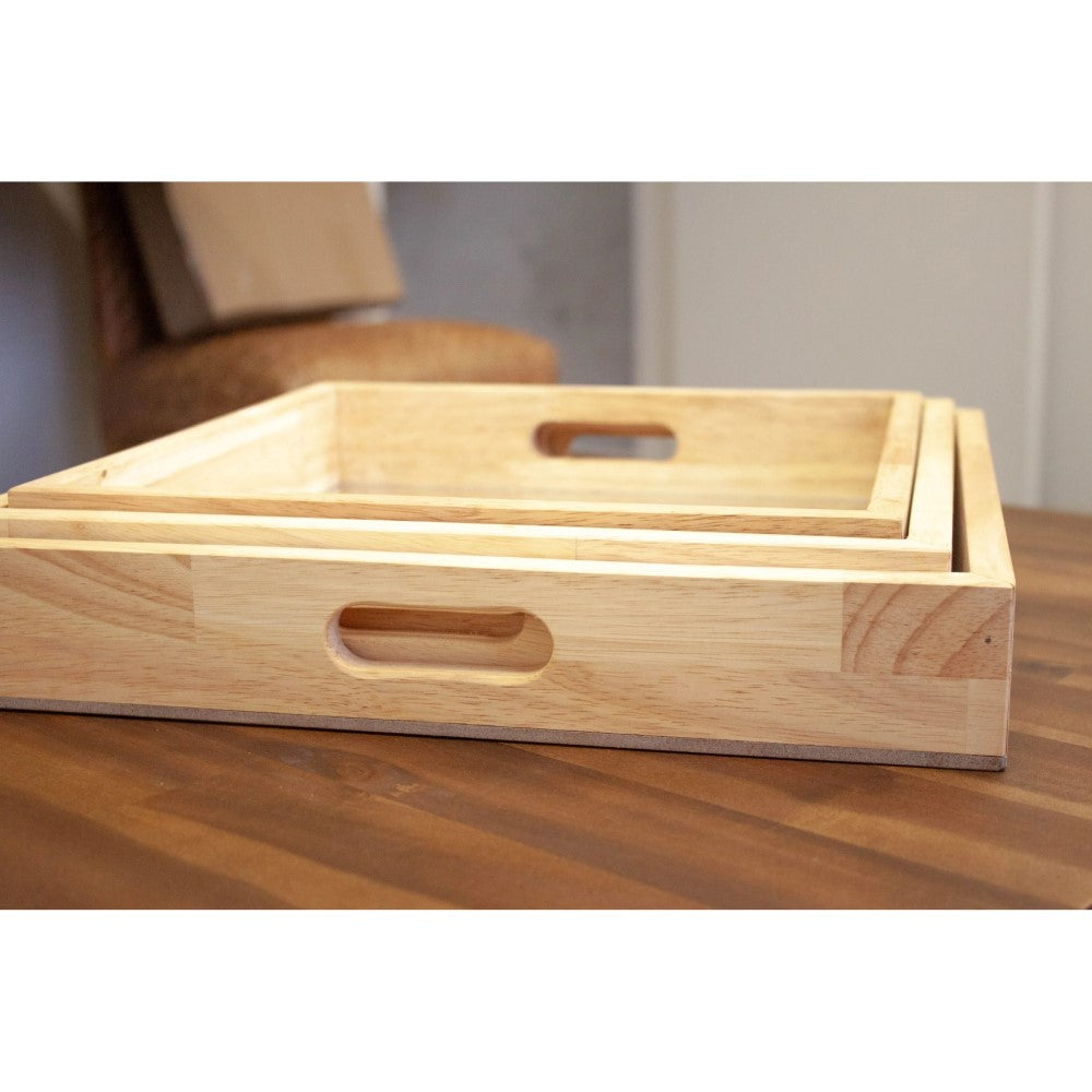 Wooden Square Mirror Trays - Set of 3