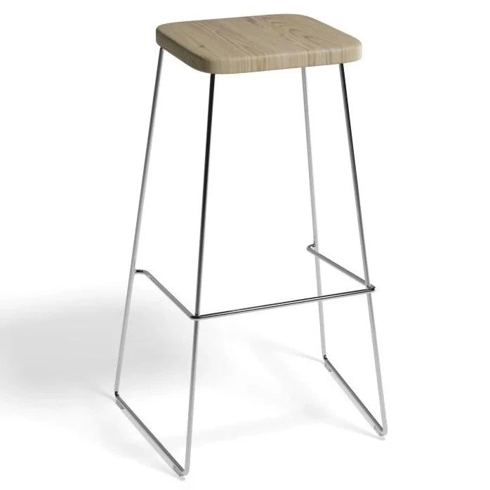 Wooden Square Seat Chrome Base High Stool 78cms (Available in 2 Colors)