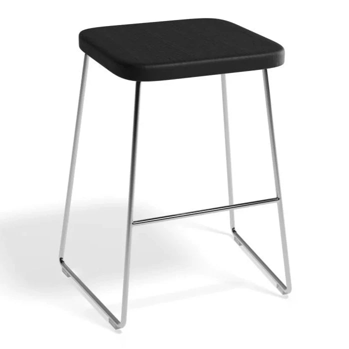 Wooden Square Seat Chrome Base Low Stool (Available in 2 Colors)