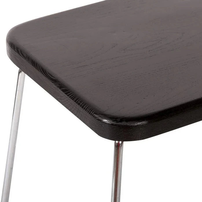 Wooden Square Seat Chrome Base Low Stool (Available in 2 Colors)