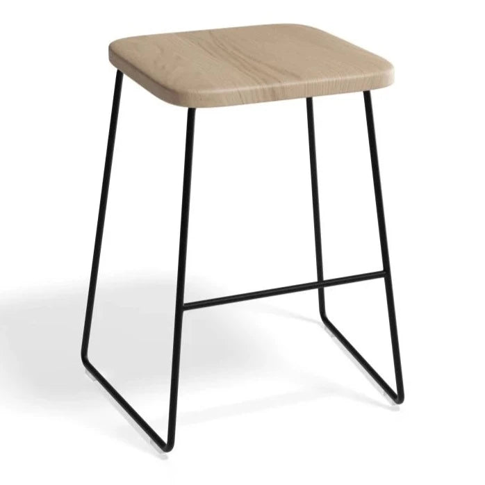 Wooden Square Seat Steel Base Low Stool (Available in 2 Colors)