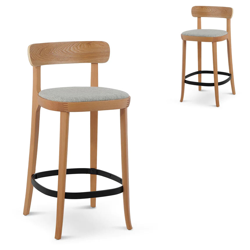 Wooden Twist Bar Chair Stool - Natural & Grey (Set of 2)