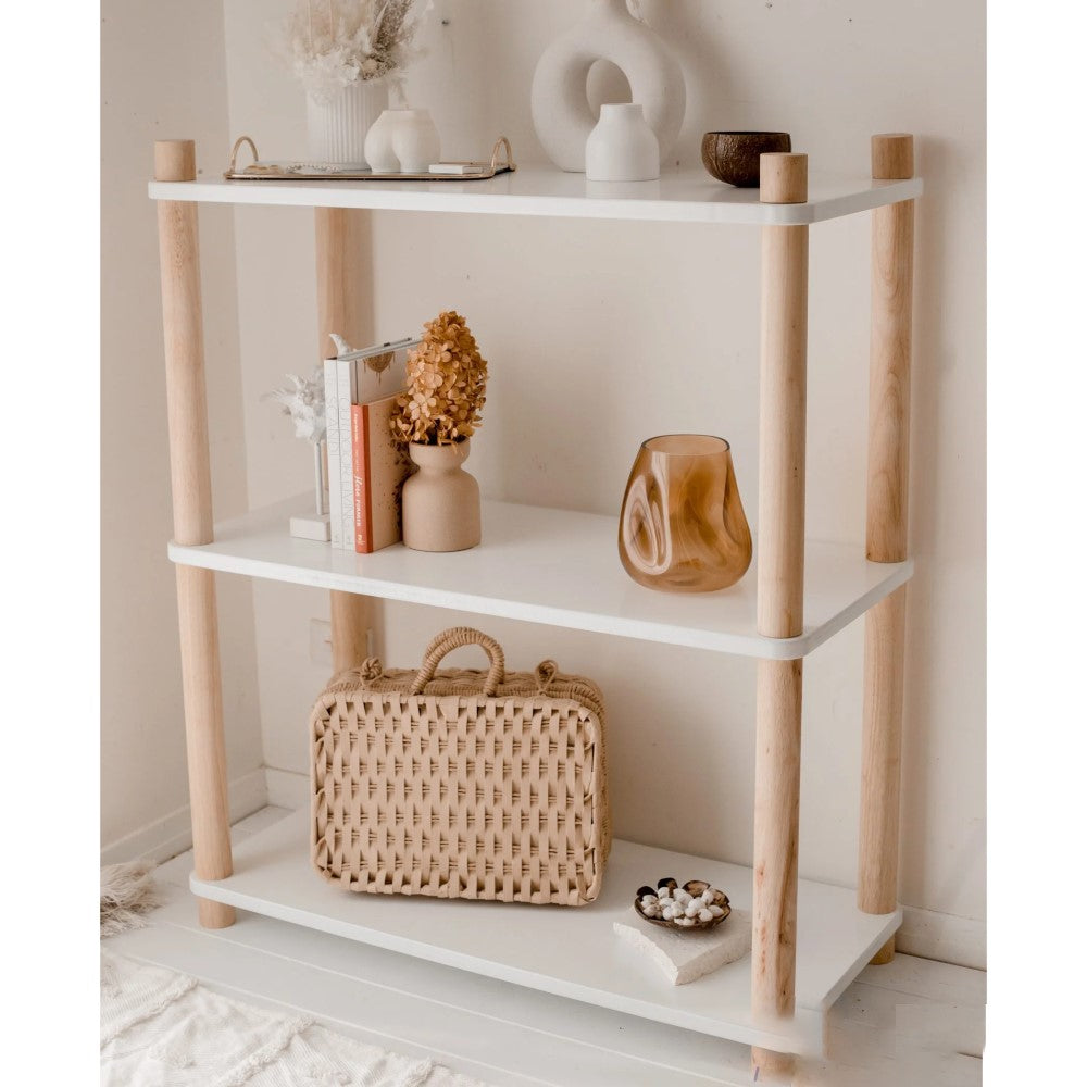 Wooden White Three Tier Bookshelf - 107cms