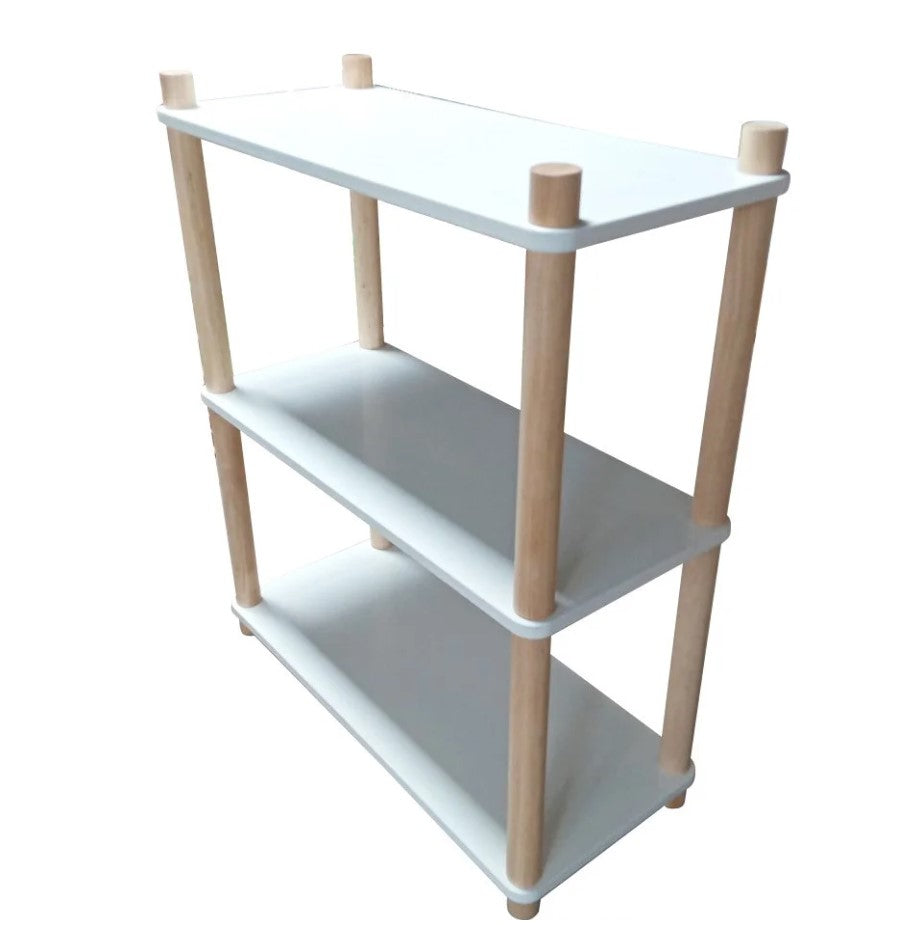 Wooden White Three Tier Bookshelf - 107cms