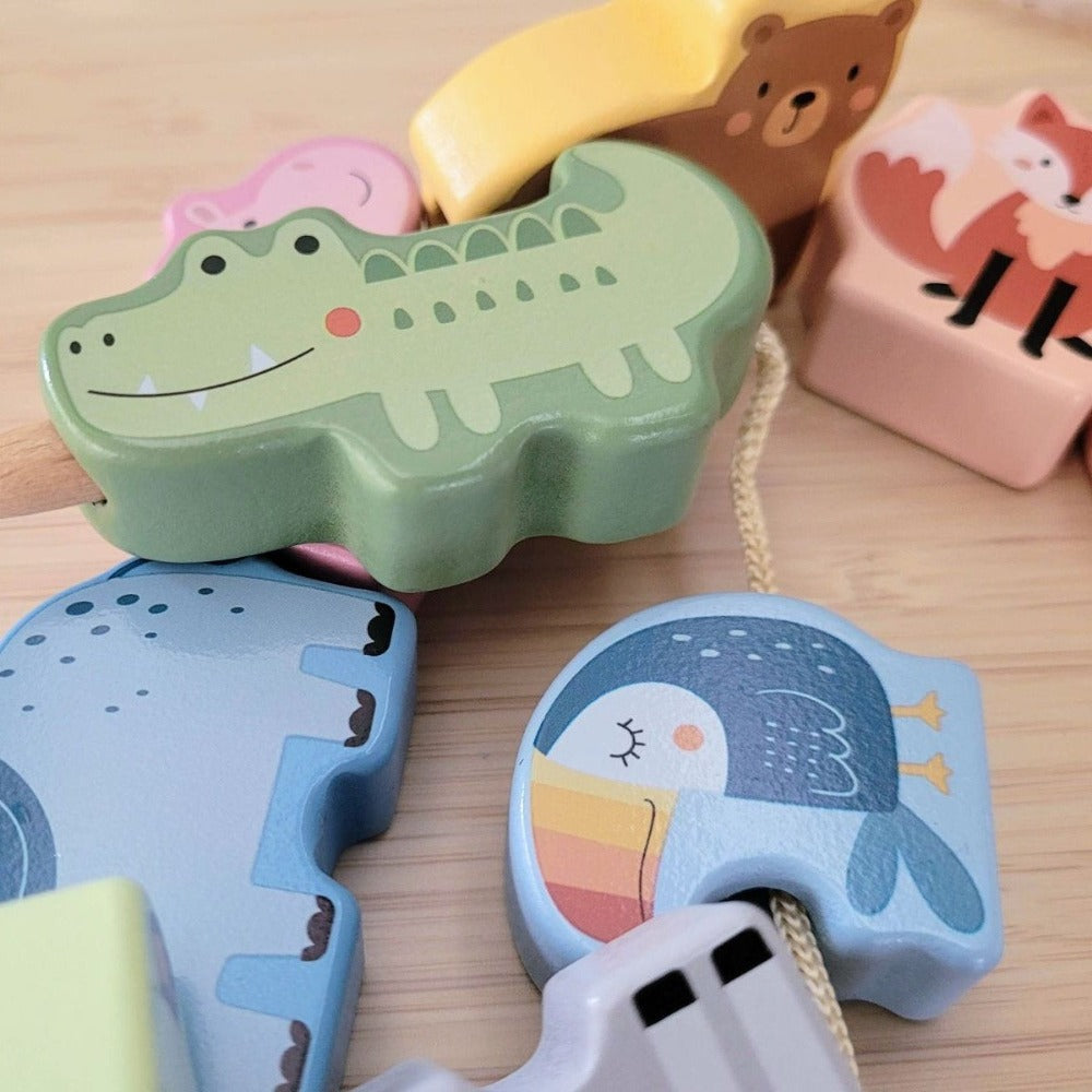 Wild Animals Laced Wooden Blocks Play Toy