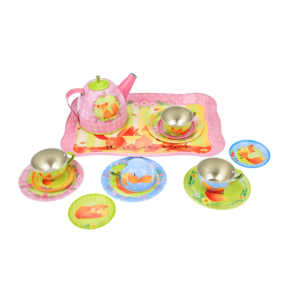 Woodland Fox Tin Tea Set - 15 Piece Enchanted Play