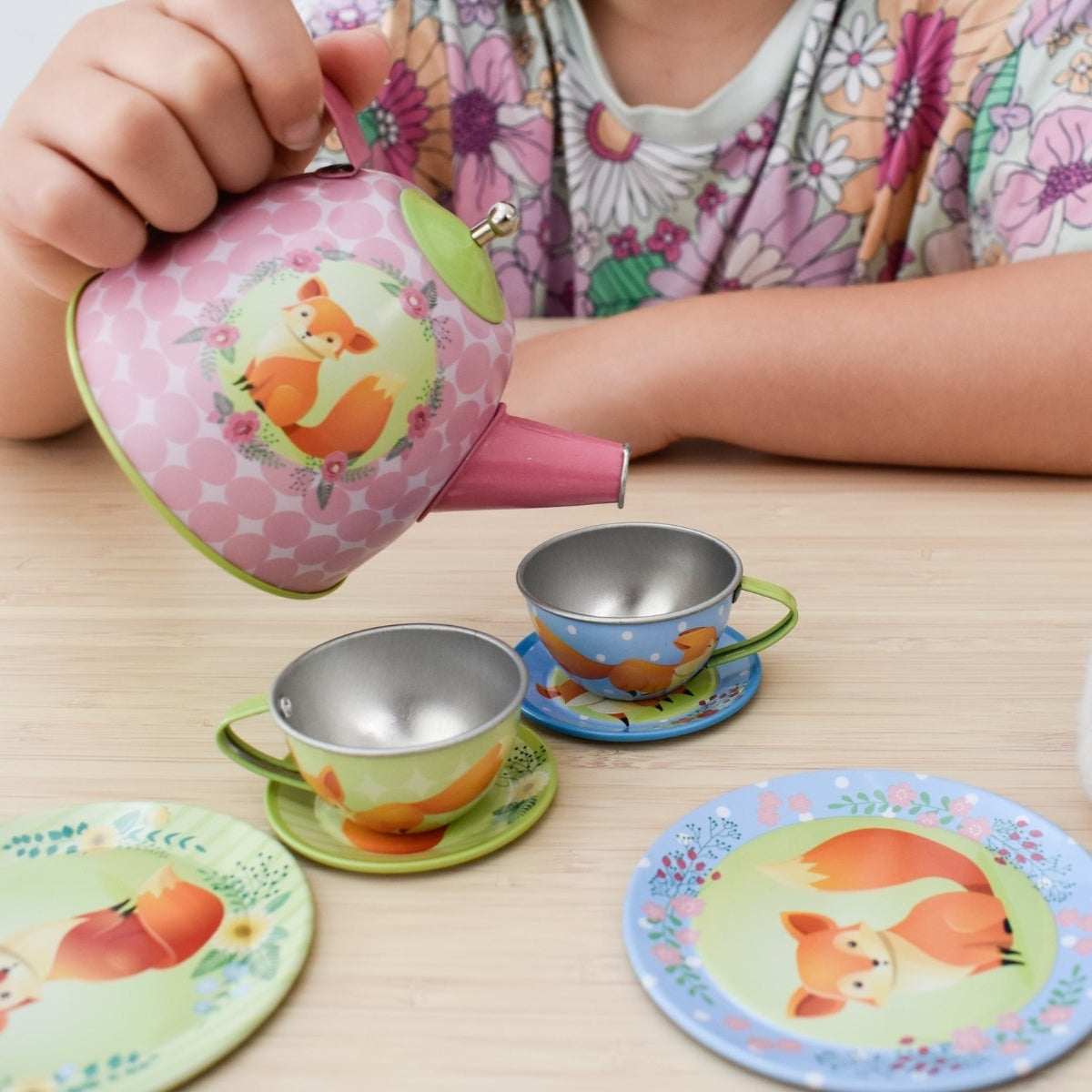 Woodland Fox Tin Tea Set - 15 Piece Enchanted Play