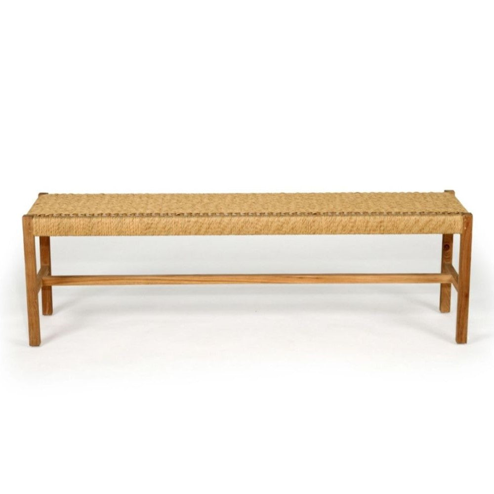 Woven Cord Top Teak Wood Bench - Natural