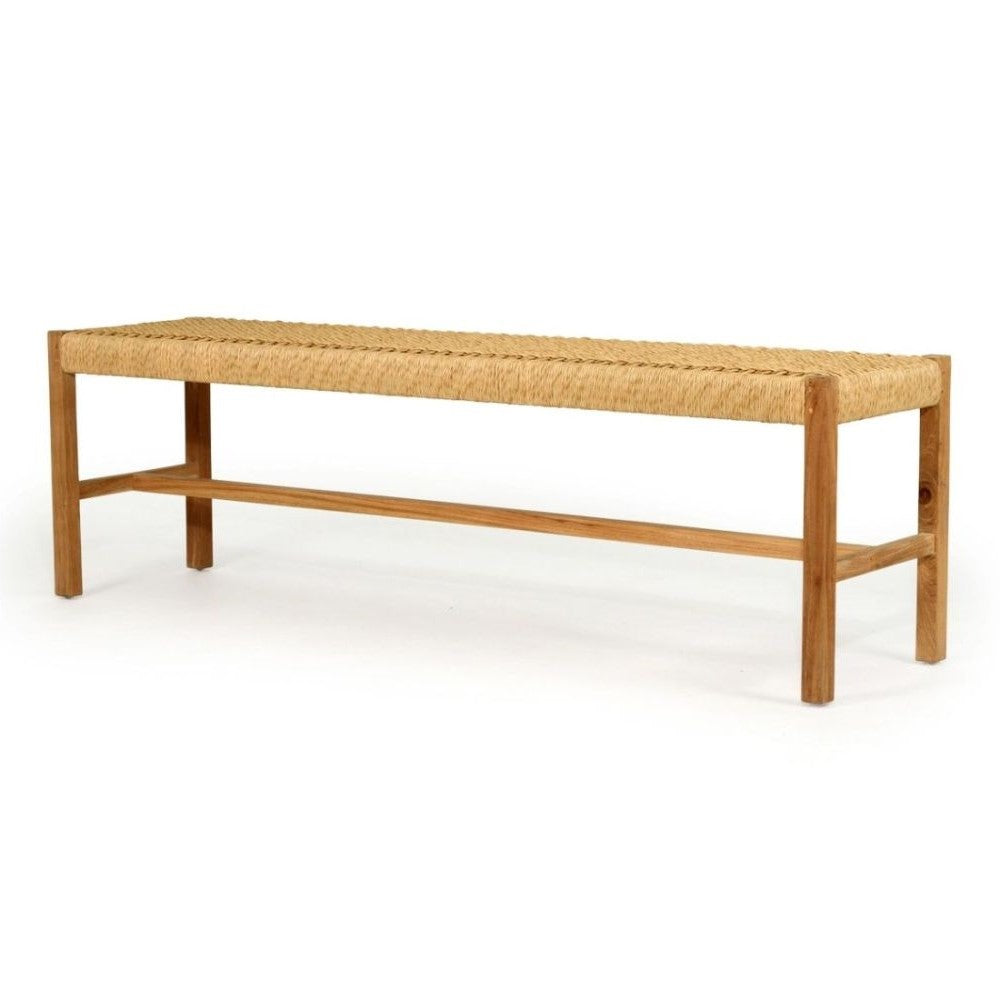 Woven Cord Top Teak Wood Bench - Natural