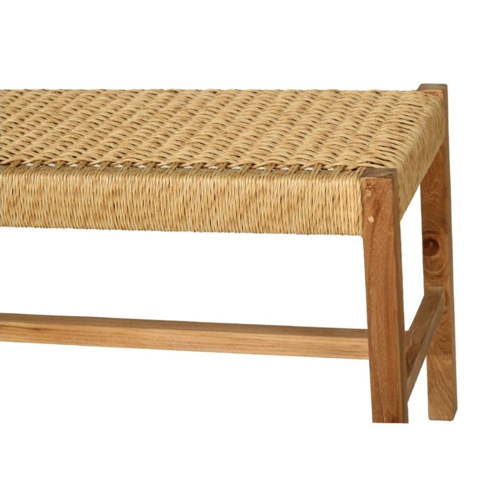 Woven Cord Top Teak Wood Bench - Natural