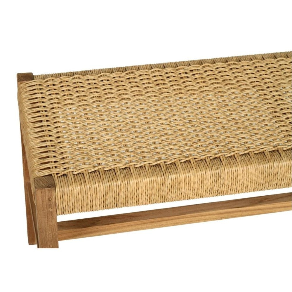 Woven Cord Top Teak Wood Bench - Natural