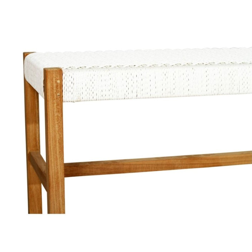 Woven Cord Top Teak Wood Bench - White