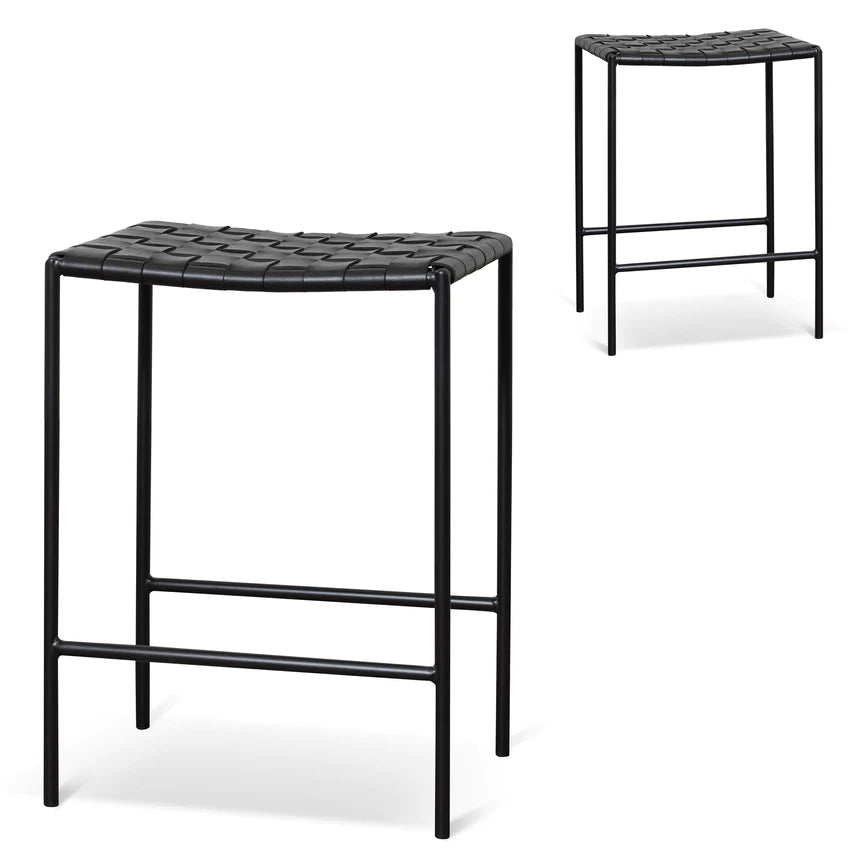 Woven Leather Bar Stool - Black (Set of 2)