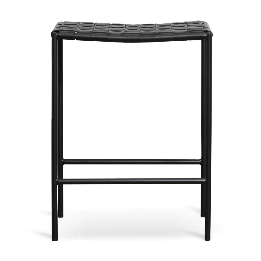 Woven Leather Bar Stool - Black (Set of 2)