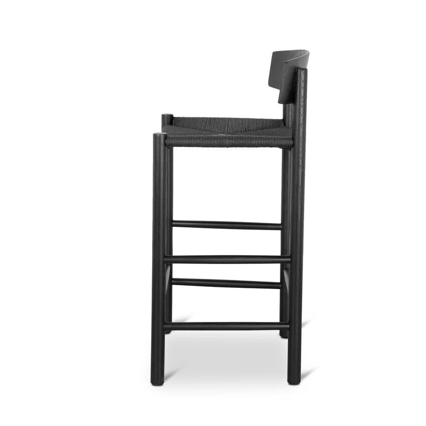 Woven Wooden Bar Chair Stool - Black