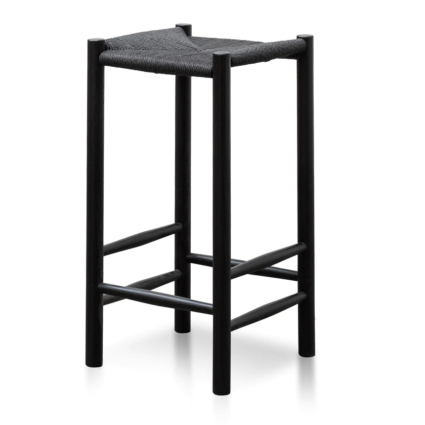 Woven Wooden Bar Stool - Black