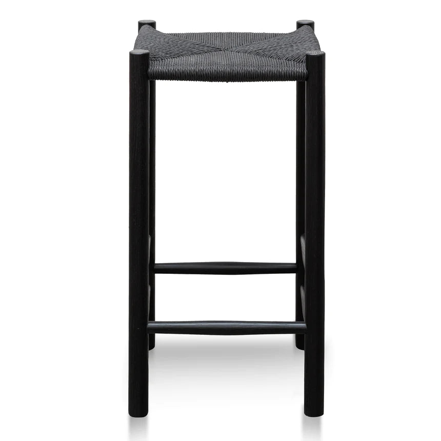 Woven Wooden Bar Stool - Black