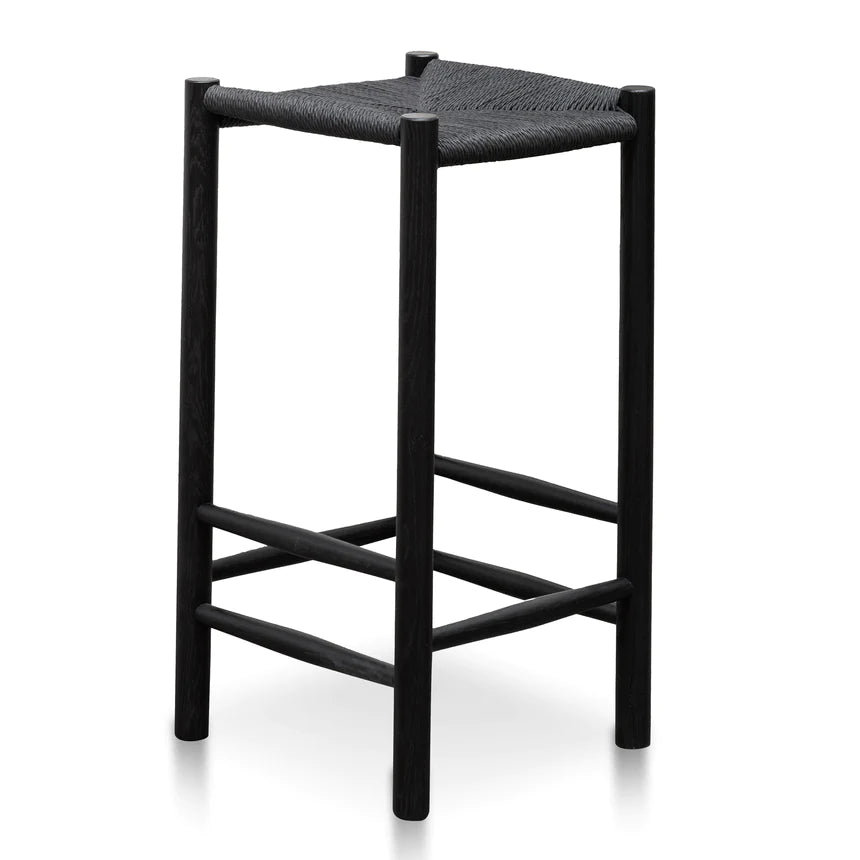 Woven Wooden Bar Stool - Black