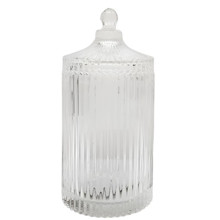 XL Verona Gold Round Ribbed Glass Jar - Clear