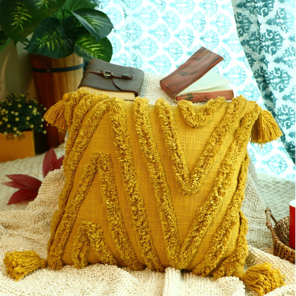 Yellow Moroccan Hand Tufted Pillow Cover 50 x 50cms