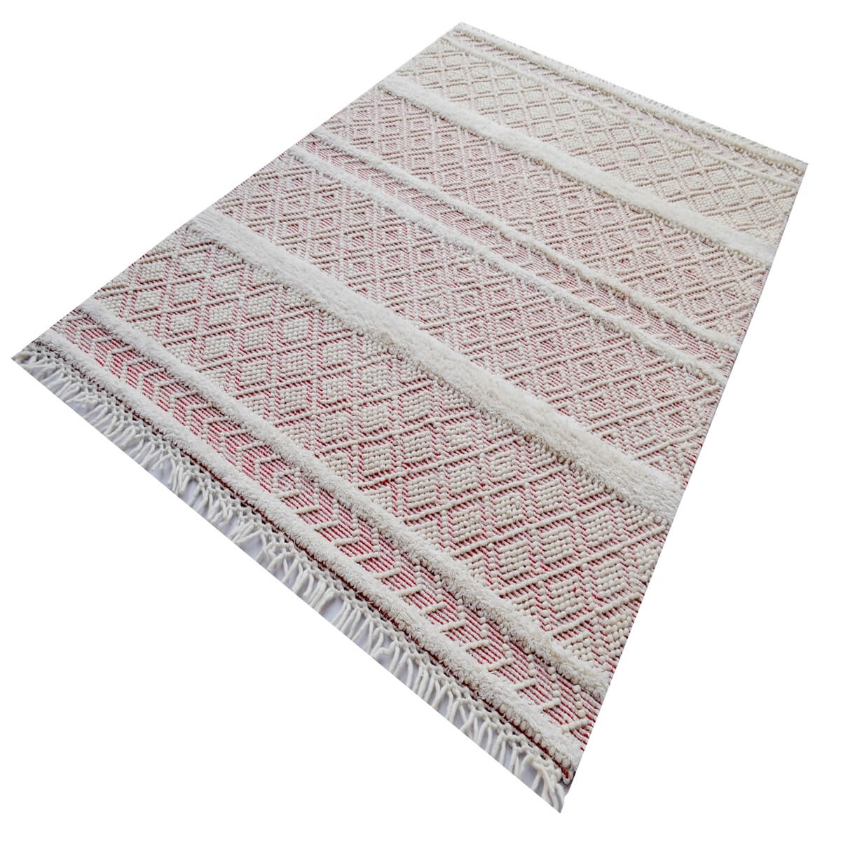 Zenith Geometrical Design Woolen Rug - Red (Available in 4 Sizes)